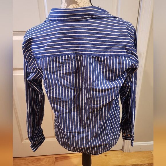 Geoffrey Beene blue and white striped cotton button up shirt Sz 8 - Picture 5 of 5
